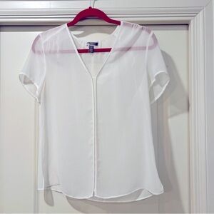Chelsea28 Womens Blouse White Short Cap Sleeve V-Neck Sheer Pullover Size XS
